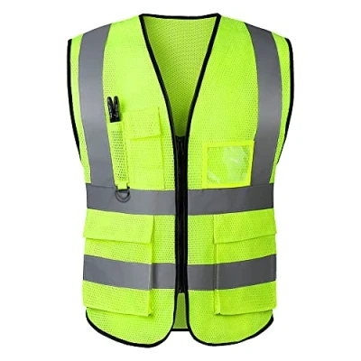 Immagine di Maglia di sicurezza per le donne uomini alta visibilità riflettente con tasche cerniera anteriore soddisfa gli standard ANSI/ISEA, Verde, L…