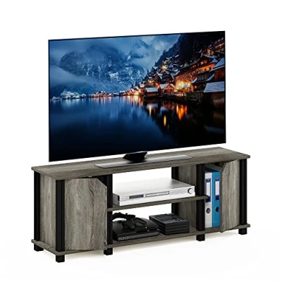 Immagine di Furinno Brahms Mobile TV con Ripiani e contenitori, Legno ingegnerizzato, Rovere Francese/Nero, Taglia Unica