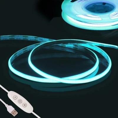 Immagine di Blu Ghiaccio COB Striscia LED Camera,Fosingut 5v 2m USB Luci TV Retroilluminazione Intelligente Dimmerabile 960 LEDs CRI90 catena luminosa a Strisce Adesive per Cucina Sottopensile, Armadio,PC