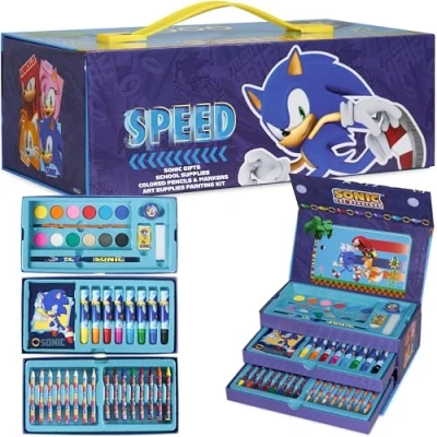 Immagine di Sonic The Hedgehog Valigetta Colori per Bambini Kit Disegnare e Dipingere Set Pennarelli Matite Pastelli Acquerelli