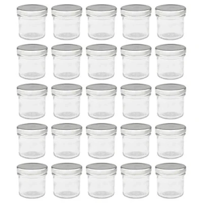 Immagine di WELLGRO® Barattoli per conserve con coperchio a vite, 72 ml, 5,5 x cm (Ø A), in vetro/metallo, argentato, made Germany, diverse quantità disponibili 25 pezzi argento