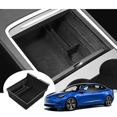 Immagine di GAFAT Tesla Model Y 2020 2024/ 3 2021 2023 Vano Portaoggetti Bracciolo, Secondario Organizer Braccioli Console Centrale, Accessori [Non per 2024+] (Flocking)