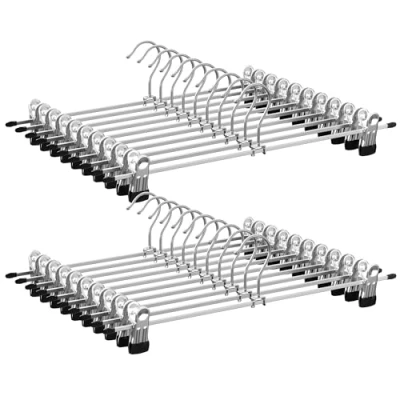 Immagine di SONGMICS 20 grucce in Metallo per Pantaloni, Calzini, gonne, 40 x 10,5 cm (Extra Largo), Antiscivolo, cromate Argento CRI006