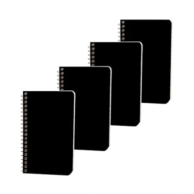 Immagine di Quanerba Confezione da 4 quaderni tascabili a spirale, piccoli, formato A7, 7,6 x 12,7 cm, con rilegatura per ufficio e scuola, 60 fogli/120 pagine, nero (7,6 cm)
