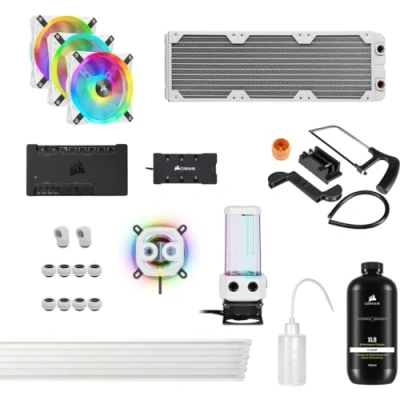 Immagine di Corsair Hydro X Series iCUE XH305i RGB PRO Kit di raffreddamento personalizzato (Circuito per CPU Hardline, Waterblock CPU, Combo pompa D5, Radiatore, 3 ventole RGB) Bianco