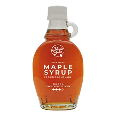 Immagine di MapleFarm Puro sciroppo d&#039;acero Canadese Grado A, Dark Robust taste Bottiglia 189 ml (250 g) Pure maple syrup succo