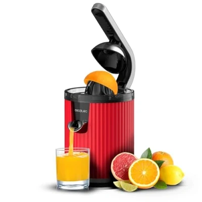 Immagine di Cecotec Xqueeze RetroJuice 600 Red, spremiagrumi elettrico a braccio per arance e agrumi. W, stile retrò, filtro in acciaio inox, cono plastica, leva estrarre la polpa, antigoccia