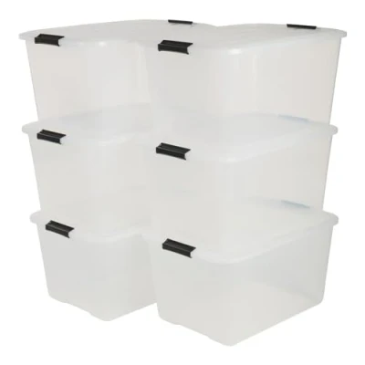 Immagine di Iris Ohyama Scatole Portaoggetti in Plastica Con Coperchio, 45L, Lotto di 6, Trasparente, Chiusura a Clip, Empilabile, Solido, Per Armadio, Garage, Casa, Ufficio, Organizzatore, TB 45