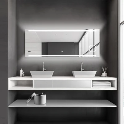 Immagine di Talos Specchio da Bagno LED King 160 x 60 cm Colore della Luce Bianco Neutro cosmetico Illuminato con ingrandimento 3X Orologio Digitale Telaio in Alluminio