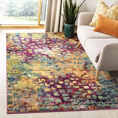 Immagine di SAFAVIEH Tappeto Boho per Soggiorno, Sala da pranzo, Camera letto Monaco Collection, A Pelo Corto, Rosa e Multi, 122 X 170 cm