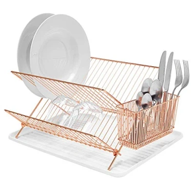 Immagine di simplywire Scolapiatti pieghevole Rastrelliera con portaposate Acciaio cromato ramato
