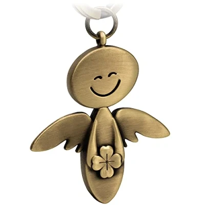 Immagine di FABACH Portachiavi con angelo custode Smile quadrifoglio portafortuna in metallo Buon successo auto ciondolo regalo buona fortuna, Bronzo antico, taglia unica,