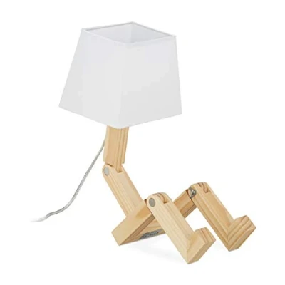 Immagine di Relaxdays Lampada da Scrivania a Robot, Regolabile, Paralume, Originale, Lettura, HLP 42x18x32 cm, Legno Naturale