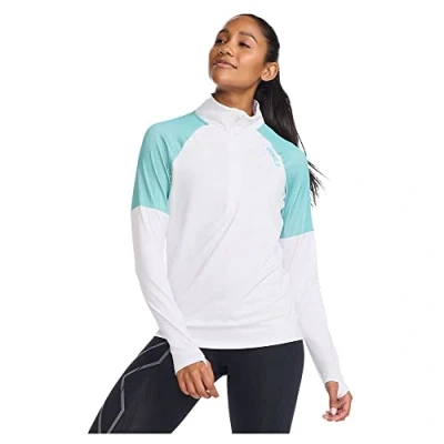 Immagine di 2XU Light Speed 1/2 Zip Maglietta a Maniche Lunghe, Bianco/Porcellana Riflettente, L Donna