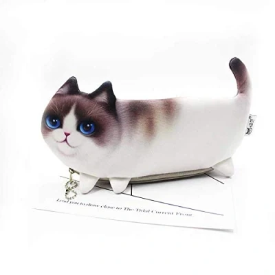 Immagine di Grazioso astuccio in 3D a forma di gatto, beauty case per trucchi, portatile, chiavi e monete