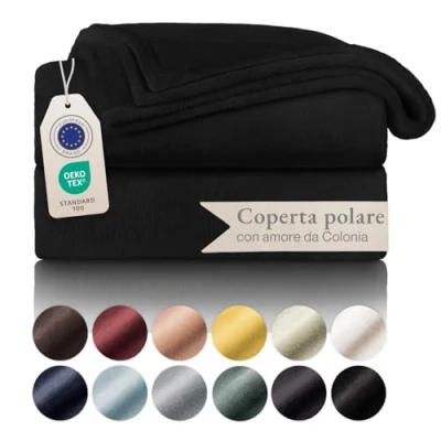 Immagine di Blumtal coperta pile 220x240cm plaid divano super morbida certificata OKEO Tex per invernale coperte in pail matrimoniale nero