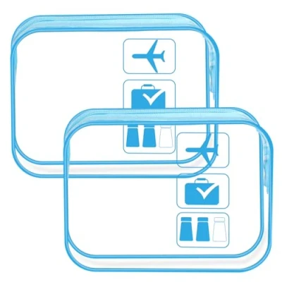 Immagine di 2 Pezzi Beauty Case da Viaggio, Busta per Liquidi Aereo, Trasparente, Borsa Portatile Trasparente Aereo(Blu Trasparente)