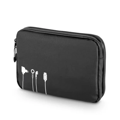Immagine di Troika Black Tech Pouch 2 BBL64/BK Borsa de cavi per gli accessori elettronici 3 scomparti con cerniere idrorepellenti ampio scomparto cerniera a vie e 6 tasche, tarpaulin (telone) nero