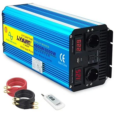 Immagine di Yinleader 4000W /8000W Inverter 12v 220v/230v Onda Sinusoidale Pura Convertitore di Tensione Trasformatore Con 2 Prese EU e Una USB, Telecomando Senza Fili LED
