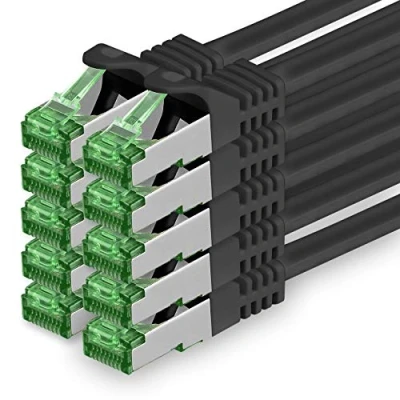 Immagine di 1aTTack.de Cat.7 Cavo di Rete 1m Nero 10 Pezzi Ethernet LAN SFTP Spina RJ45 Cat6a Gbit/s Compatibile con Cat5 Cat6 Cat8 per Switch Router Modem Patchpanel