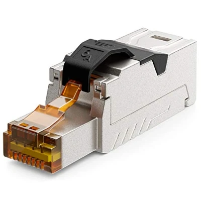 Immagine di deleyCON 1x CAT 6a Spina di Rete RJ45 con Connessione LSA Senza Attrezzi per Cavi Installazione Rigidi Cavo LAN CAT6a CAT7 Schermato Custodia in Metallo 10 Gbit/s