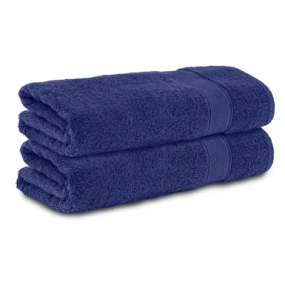 Immagine di Komfortec Set di 2 teli da doccia, 70 x 140 cm, in cotone al 100%, asciugamani spugna, morbidi, assorbenti, colore: blu navy