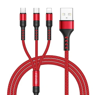 Immagine di RAVIAD Cavo Multi USB 3 in 1 caricatore nylon intrecciato con micro tipo C Connettori per Samsung Galaxy S10/S9/S8, Honor,OnePlus,Wiko,Kindle 1.2M