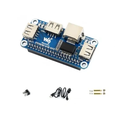 Immagine di Waveshare Ethernet/USB HUB Hat for Raspberry Pi, 1x RJ45 Ethernet Port Based on RTL8152B Chip, 3X USB Ports Perfectly Fit The Zero/Zero W/Zero WH