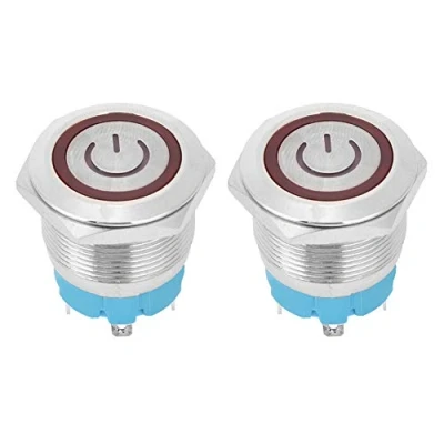 Immagine di 2PCS 4Pin IP65 22 mm 220 VAC Impermeabile LED Rosso Interruttore a Pulsante Momentaneo Testa Piatta Auto Reset(rosso)