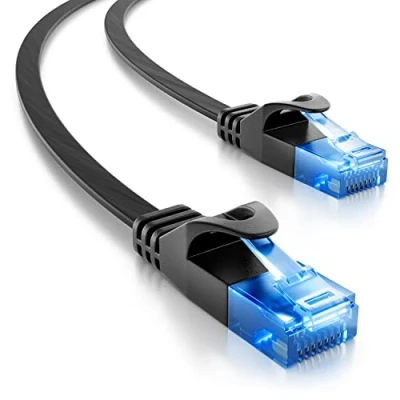 Immagine di deleyCON 3,0m Cavo di Rete Piatto CAT6 1000Mbit LAN Gigabit Cat 6 RJ45 Ethernet Patch Installazione per il Pannello del Router Modem dell&#039;Interruttore Internet Nero