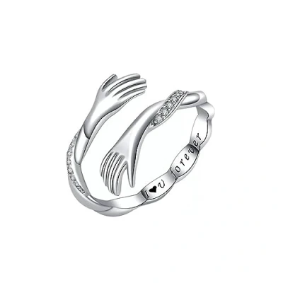 Immagine di KBRPEY Argento Sterling 925 Anelli Abbraccio Donna Uomo con Inciso I Love You Forever Placcato Oro Bianco Anello Coppie Aperto Regolabili per Sorelle Parenti (Type A)