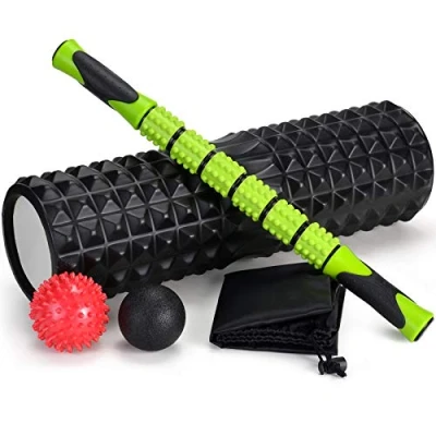 Immagine di Odoland Foam Roller Stick Kit 5 in 1, Rullo Schiuma, Palline per Massaggio Muscolare 45 cm, Stretching Pilates Scioglimento Muscoli