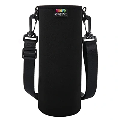 Immagine di Nuovoware Custodia Bottiglia, Porta Bottiglia Acqua in Neoprene con Tracolla Regolabile 76 150 cm, Accessori Bambini 1000 ml per Latte Thermos Lattine Taglia XL Nero