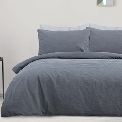 Immagine di Sleepdown Set di biancheria da letto con copripiumino e federe, 100% puro cotone, tinta unita, colore: ardesia, morbido facile pulire, super king size (220 x 260 cm)