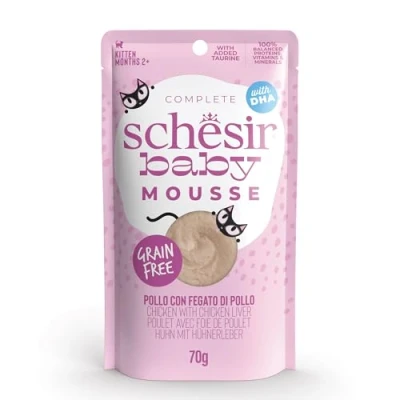 Immagine di Schesir Baby, Gusto Pollo in Mousse, Cibo Umido Completo per gattini (Buste 12 da 70g)