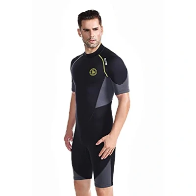 Immagine di Mute da uomo shorty con cerniera in neoprene premium 1,5 mm a maniche corte per immersioni, pesca subacquea, snorkeling, surf, canoa