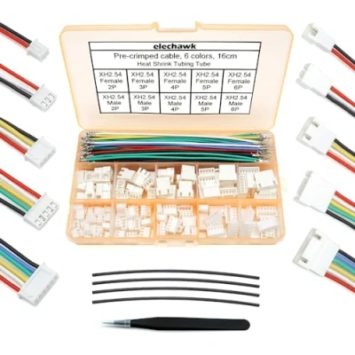 Immagine di Kit di connettori XH da 2,54 mm, compatibili con JST XH, passo 2,5 maschio femmina e cavi in silicone pre crimpati 22 AWG, 2, 3, 4, 5, 6 pin