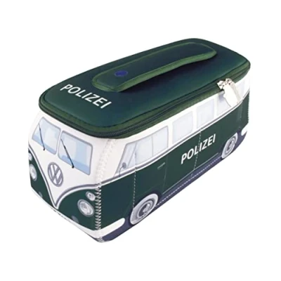 Immagine di BRISA VW Collection Volkswagen Beauty case da viaggio in Neoprene, porta oggetti con manico, Campervan Bus T1 design (Polizia/Verde) (Grande 30 x 14 12 cm)
