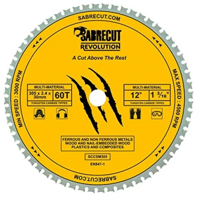 Immagine di SabreCut SCCSM305_60 Lama per sega circolare in metallo plastica 305 mm 60 T x 30 25,4 20 16 con foro multimateriale legno compatibile Bosch Dewalt Milwaukee e altri