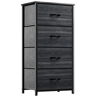 Immagine di YITAHOME Cassettiera in tessuto, armadietto con 4 cassetti, per Corridoio Tessuto soggiorno, camera da letto, cameretta dei bambini, Carbone di legno nero Grano