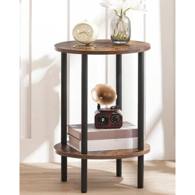 Immagine di CHOEZON Tavolino Rotondo con Due Ripiani, da Divano, Comodino Piccolo, Caffè Industriale per Soggiorno e Camera Letto, Marrone Vintage Nero DTBZ01BF