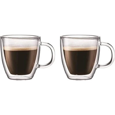 Immagine di Bodum Bistro 0.15 L Travel Mug Trasparente Doppia Parete Lt 0,45. BPA Free. Dotata di Una Fascia in plastica per garantire Presa sicura ed ergonomica, 2 unità (Confezione da 1)