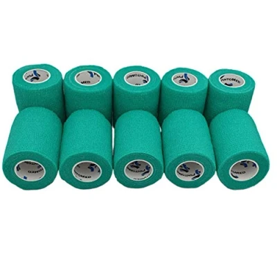 Immagine di PintoMed Bendaggio Coesivo 10 x Verde garza elastica rotoli cm 4,5 m autoadesiva flessibile bende, primo soccorso Wrap Cohesive Bandage Confezione da