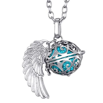 Immagine di Morella Catenina Donna Angelo Custode in Acciaio Inox 70 cm con Ciondolo ad Ali di e Sfera zirconi turchesi Ø 16 mm Sacchetto Velluto