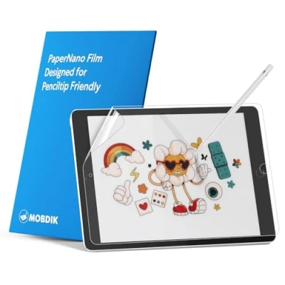 Immagine di MOBDIK 2 Pezzi Paper Pellicola Protettiva per iPad 9a / 8a 7a Generazione (10,2 pollici, 2021/2020 2019) Disegna Come su Carta, Antiriflesso, Compatibile con Apple Pencil