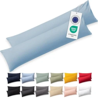 Immagine di Blumtal Federe Cuscini Letto Matrimoniale Cotone 40x145 100% Cotone, Set di 2 in Jersey con Cerniera, Federa certificate Oeko Tex, Cuscino Azzurro