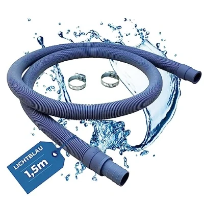 Immagine di Lichtblau Prolunga per tubo di scarico, 1,5 m, set completo con fascette stringitubo, lavabile in lavastoviglie, scarico dell&#039;acqua universale, utilizzabile indipendentemente dal produttore
