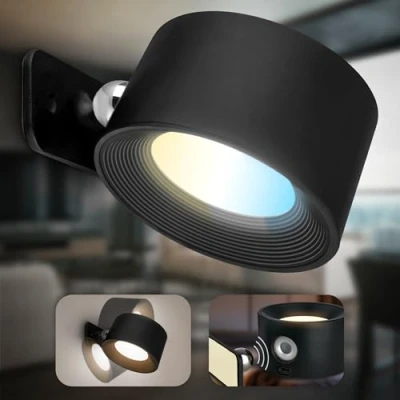 Immagine di B.K.Licht lampada da parete sin corriente con batteria ricaricabile, rimovibile magneticamente, ruotabile di 360 gradi, dimmerabile, CCT, luce per interni, letto, 9,5x8x4,5cm, nero