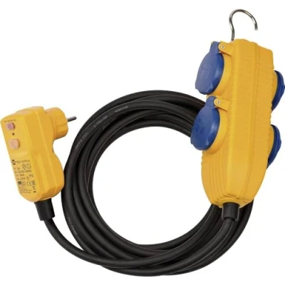 Immagine di Brennenstuhl cavo adattatore di protezione FI IP54 con Powerblock (4 prolunghe per esterni IP54, da 5 m, interruttore personale)