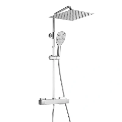 Immagine di JOHO Colonna Doccia con Soffione Miscelatore Acciaio INOX Fori Muro Regolabili idromassaggio Termostatica (30 * 30 cm Quadrato)